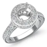 Diamond Engagement Ring Halo Pave Setting 18k White Gold Round Semi Mount 1.6Ct
