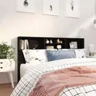 Wooden Headboard Cabinet Bed Storage Shelf Rack Head Bedhead Black Queen 180cm