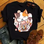 MILK TEA CAT T SHIRT奶茶貓素色打底衫時尚印花短袖T恤女歐美風