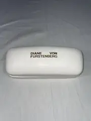 NEW DIANE VON FURSTENBERG WHITE HARD SUNGLASSES CASE Clamshell Leather Like