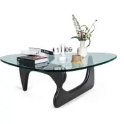 Catzon Triangle Glass Coffee Table with Solid Wood Base for Living Room-Clear A
