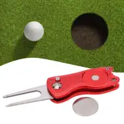 Green Fork Stainless Steel Foldable Divot Repair Tool With Button JJ