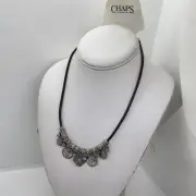 Nwt Chaps Brown Cord Silver Tone Necklace
