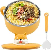 40.6oz Cute Dog Instant Ramen Noodle Bowl,304 Stainless Steel Noodle Bowls with lids,Ramen Bowl with Handle and Spoon for Udon, Miso, Thai, or Pho Soup, Microwave Safe