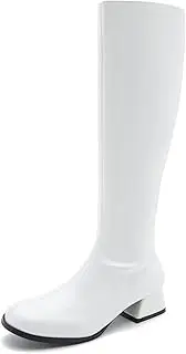 [Enelauge] Women's Fashion Go Go Boots Over The Knee Block Mid Heel Boots Square Toe Zipper Party Dance Shoes