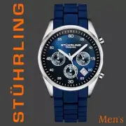 STÜHRLING Original Men's 42mm Blue/Silver Watch-Silicone Strap MSRP $395 NWT