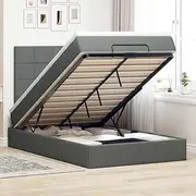 King Single Fabric Ottoman Bed with Mattress for Bedroom Furniture, Frame with Base & Storage - Folding Beds, Bedframe, BedHead & Metal Frame