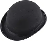 Flat Top Hat Men's Classic Black Bowler Derby Hat - Wide Brim Church Cap, Felt Halloween Costume Accessory for Parties & Cosplay