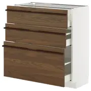METOD / MAXIMERA base cabinet with 3 drawers, white/Stensta dark brown ash veneer, 80x37x80 cm