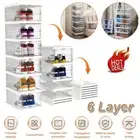 6-Tier Shoe Box Storage Clear Boxes Stackable Shoe Organizer Cabinet Organizers