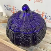 Cobalt Blue Glass Pumpkin Dish With Lid - Dark Blue Glass - Vintage Style Glass