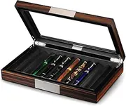 Wood Pen Display Box - 10 Organizer With Glass Top Window and Lid - Collection Storage Case