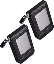 [JOINPAYA] 2pcs Cowhide Credit Card Holder for Men and Women Compact Theft Zipper Wallet Multiple Card Slots for Secure Storage and Organization