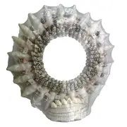 Vintage NOS Round Seashell Frame Accent Table Top Mirror Handmade Beach Decor