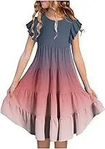 Sash for Flower Girl Dress Layer Sleeve Flowy A Line Casual Gradient Midi Dresses for 615 Years Girls Flower Party Wedding