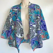 NWT $109 CHICO'S Artistic Paisley Linen Drape 3/4 Sleeve Jacket Sz 1= US Size 8