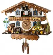Quartz Cuckoo Clock with Musik Black Forest house with moving.. EN 44717 QMT NEW