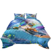 Cool Cute and Funny Space Cat Ocean Fishing Coverlet