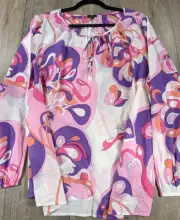 Talbots Top Womens 2X Multicolor Geometric Print Peasant Lightweight Preppy NWT