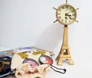 Sophisticated Brass Tabletop Clock Featuring a Detailed Eiffel Tower Motif
