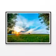 Grassy Field under a Cloudy Sky Print 100% Australian Made 90x60cm (Poster)