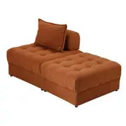 Oikiture 2 Seater Velvet Modular Sofa & Ottoman Set Armless TOFU Back Brown