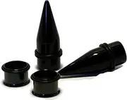 [Zaya Body Jewelry] Pair Black Tapers and Titanium Plated Stainless Steel Tunnels gauges Ear Stretching kit 1/2 9/16 5/8 3/4 7/8 1 inch