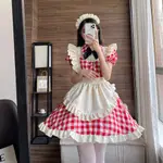 可加急出貨 台灣出貨 日系可愛風LOLITA女仆裝性感COSPLAY女仆制服連衣裙黑紅格加大碼