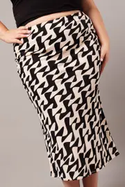 Black Abstract Bias Maxi Slip Skirt