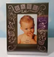 ANSON Baby Girl Photo Frame w/ Engraving Plate Silver w/ Pink 670204 ~ USA ~ NOS