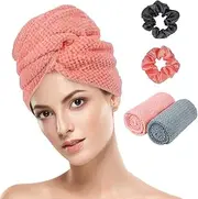 AOOWU 2 Pack Large Microfibre Hair Drying Towel Wrap, Rapid Drying Hair Turban for Women Girl, Anti-frizz Hair Turbans for Wet Hair, Super Absorbent Hair Turban Towels for Long Curly Wet Hair
