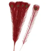 Bulk Lot of 12 Red Glitter 30-1/2" Peacock Feather Stems