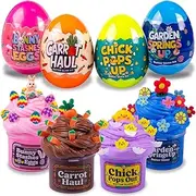 Waybla Easter Basket Stuffers for Kids – 4-Pack Butter Slime in Plastic Eggs, Easter Clay Slices, and Figurines – Sensory Toy for Easter Egg Hunts, Prefilled Easter Eggs, Easter Basket Fillers