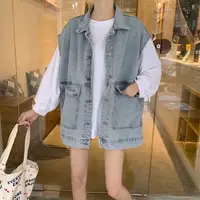 在飛比找momo購物網優惠-【D.studio】韓版寬鬆百搭無袖牛仔外套(牛仔背心 上衣