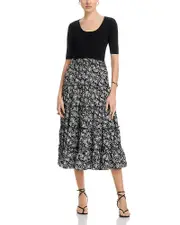 T Tahari Elbow Sleeve Scoop Neck Ribbed Dress