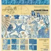 GRAPHIC 45 "OCEAN BLUE" 8X8 PAPER PAD FISH SHELLS 24 SHEETS HTF SCRAPJACK'S PL.