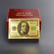 24K Karat 99.9% PURE GOLD PLATED 100 Dollar Playing cards DECK WITH WOODEN BOX