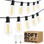Led Outdoor String Lights, 60Ft Patio Lights Waterproof with Edison Bulbs Sha...