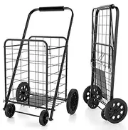 Cheston Shopping Trolley with Wheels I Compact Folding Cart for Carrying Goods, Grocery, Vegetables, Sports Equipments I 360° Rolling Wheels I Lightweight Easy to Move Holds up to 80Kg I Black