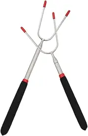 Milisten 2Pcs Shaped BBQ Roasting Sticks Extendable Barbecue Forks Durable with Handle for Camping Outdoor BBQ and Grilling