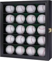 Verani 20 Baseball Display Case Lockable Wood Cabinet Rack Holder for Baseball Shadow Box with UV Protection Acrylic Door - Wall Mount Display Cabinet for Baseball Enthusiast Collectible