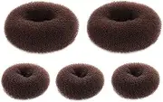 SQULIGT 5 PCS Donut Hair Bun Maker, Dark Brown Ring Style Bun Makers Set (2 Large and 3 Small)