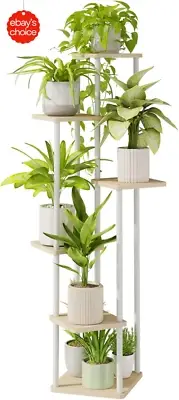 Tall 6-Tier Metal Plant Stand, Corner Shelf for Indoor Plants (White).