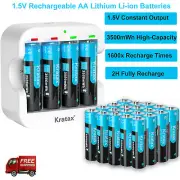 Kratax 1.5V AA Rechargeable Li-ion Batteries 3500mWh Lithium ion USB Charger LOT