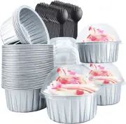 Cupcake Liners with Dome Lids 50 Pack, 5Oz Aluminum Foil Baking Cups Muffin Tin,