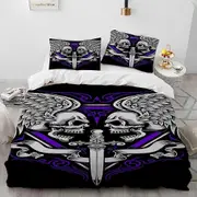 v2569 Bed Sheets Gothic Horror Skull Cartoon Comforter Bedding Set,Duvet Cover Bed Set Quilt Cover Pillowcase,King Queen Size Bedding Set Gift 3-Piece