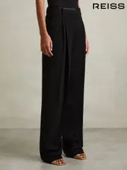 Reiss Black Lydia Petite Double Pleat Wide Leg Tux Trousers (E52503) | $350