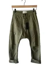 One Teaspoon Size 22 Green Safari Sinners Distressed Button Harem Pants - New