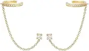 [Generic] Cuff Small Hoop Halo Stud Chain Climber Crawler Earrings for Women Cartilage Double Holes S925 Sterling Silver Hypoallergenic Fashion Personalized Threader Tiny Hoops