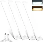 Under Cupboard Kitchen Lights,4 Pack 72 LEDs 3 Modes Motion Sensor under cabinet kitchen lights,2000mAh USB Type-C Rechargeable Dimming Wardrobe Light,2 Color Temps Closet Light for Kitchen Stairs